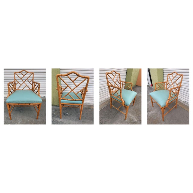 Set of Four Vintage Century Faux Bamboo Dining Armchairs in the Chinese Chippendale Style For Sale In Tampa - Image 6 of 9
