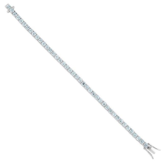 Blue 13 Ct Natural Sky Blue Aquamarine Tennis Bracelet in Sterling Silver For Sale - Image 8 of 13