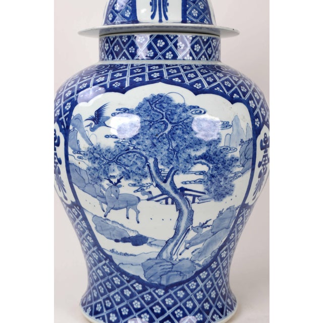 Early 20th Century Vintage Blue White Temple Jar For Sale - Image 10 of 13