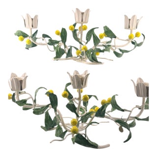 Vintage Italian Tole Lemon Tree Candelabra Signed Made in Italy For Sale