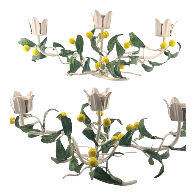 Vintage Italian Tole Lemon Tree Candelabra Signed Made in Italy For Sale