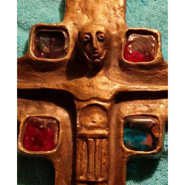 Antique Continental Bronze Devotional Crucifix Sculpture With Gemstone Inlays. For Sale - Image 6 of 12
