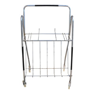 Mid Century Modern Chrome Metal Magazine Rack Cart on Wheels For Sale