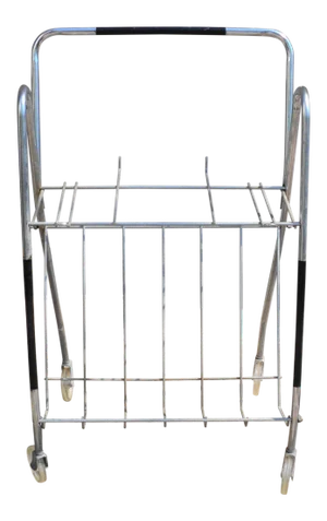 Mid Century Modern Chrome Metal Magazine Rack Cart on Wheels