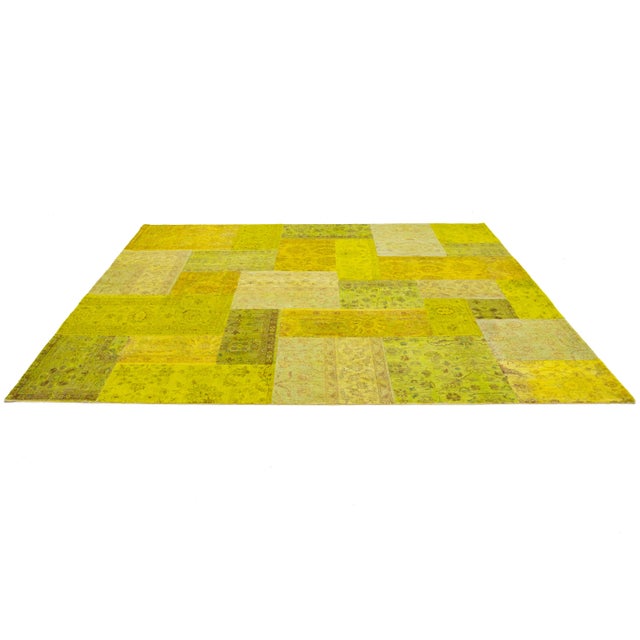 2010s Modern Handcrafted Patchwork Wool Rug in Green With Allover Design For Sale - Image 5 of 9
