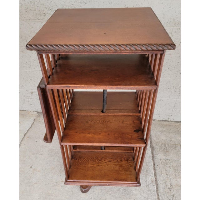 Wood Arts & Crafts / Mission Oak Revolving Bookcase With Adjustable Book Display For Sale - Image 7 of 18