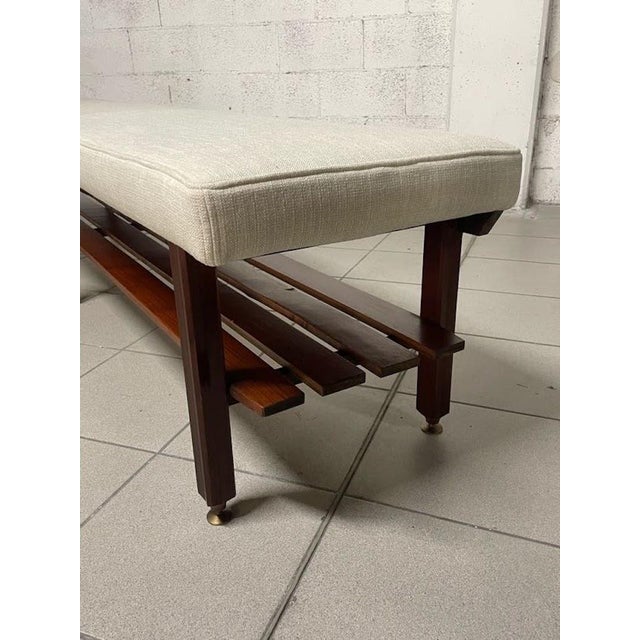 Brown Large Vintage Bench in Teak and Fabric, 1960s For Sale - Image 8 of 18