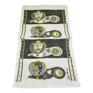 Mid-Century Era Georges Briard Lion Print Silkscreened Linen Tea Towel For Sale
