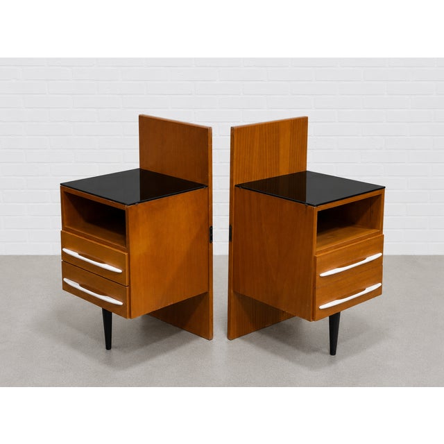 Black Pair of Mid Century Modern Floating Nightstands + Black Glass Tops by Mojmir Pozar for Up Zavody, C. 1950s For Sale - Image 8 of 14