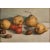 "Frutta" painting, depicting a still life of pears, walnuts, and persimmons. Surrounded by wood gesso frame. - Oil on...