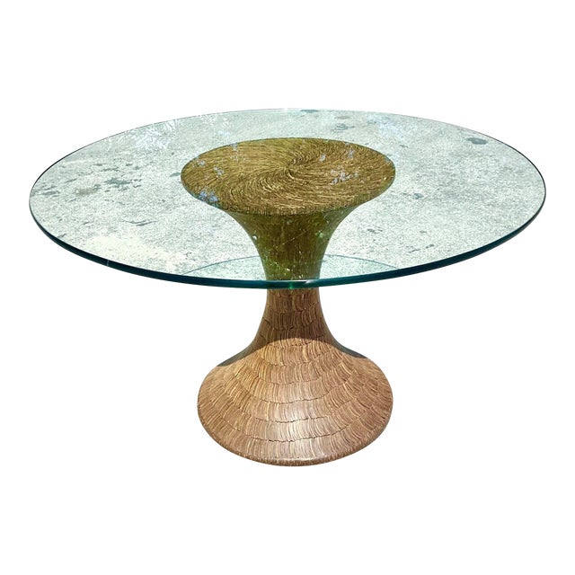 Vintage Boho Coconut Shell Pedestal Dining Table For Sale
