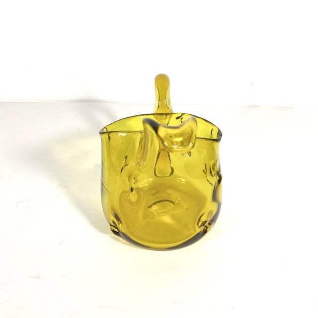 Mid Century Modern Amber Art Glass Pitcher With Pinched Hand Blown Glass and a Large Lip For Sale - Image 9 of 9