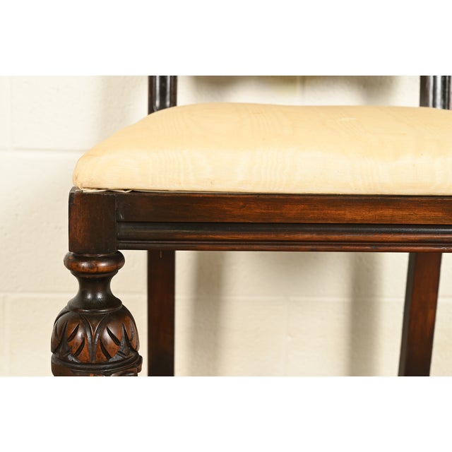 Brown Berkey & Gay Antique English Jacobean Carved Walnut Side Chairs or Dining Chairs, Pair For Sale - Image 8 of 14