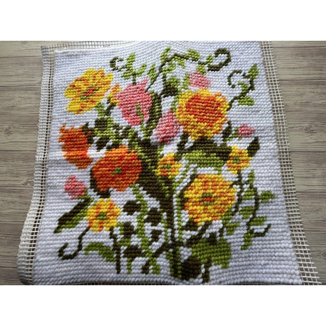 Mid-Century Modern 1970s Colorful Floral Finished Needlepoint Canvas For Sale - Image 3 of 5
