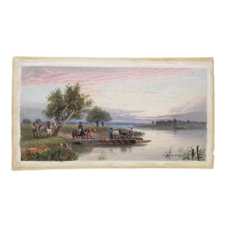Late 19th-Early 20th C. J. Macpherson "Horse Ferry" Watercolor Painting For Sale