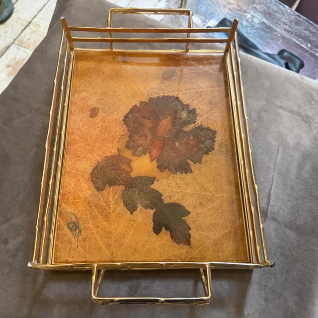 1970s Mid-Century Modern Bamboo Effect Brass and Lacquered Wood Italian Tray For Sale - Image 10 of 15