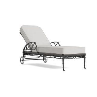Brown Jordan Calcutta Adjustable Chaise Lounge, Textured Pewter frame with Fusion Dove fabric For Sale