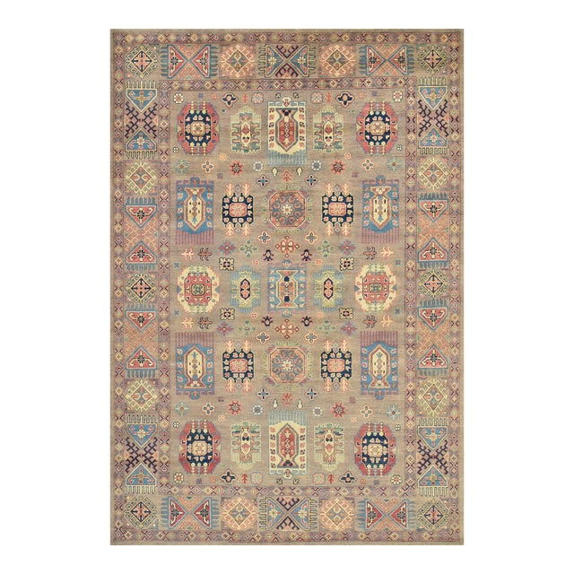 Caucasian 6’7” X 9’8” Brown Wool Tribal Hand-Knotted Oriental Rug For Sale