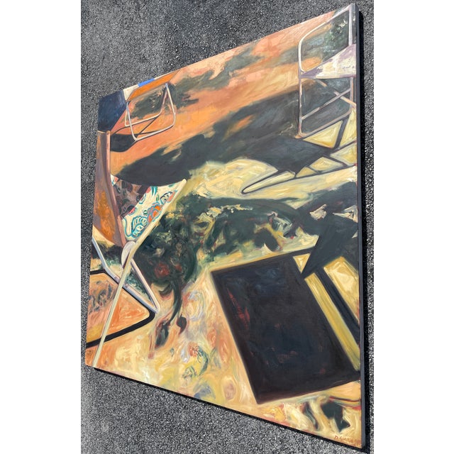 Contemporary 5'x 5' "Chairs Shadows" by P. SMKH '91 For Sale - Image 3 of 11