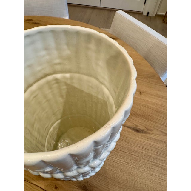 Ceramic Late 20th Century Glazed White Ceramic Faux Bamboo Umbrella Stand Holder Made in Spain For Sale - Image 7 of 9