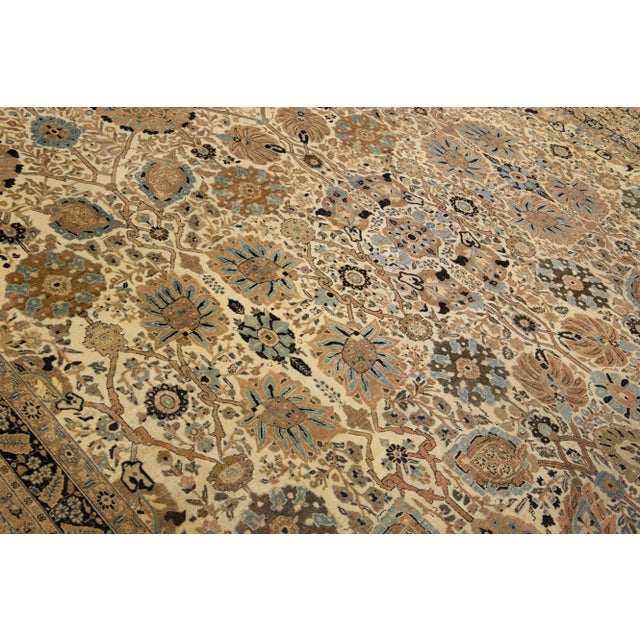 Beige Antique Persian Tabriz Handmade Allover Motif Beige Oversize Wool Rug For Sale - Image 8 of 11