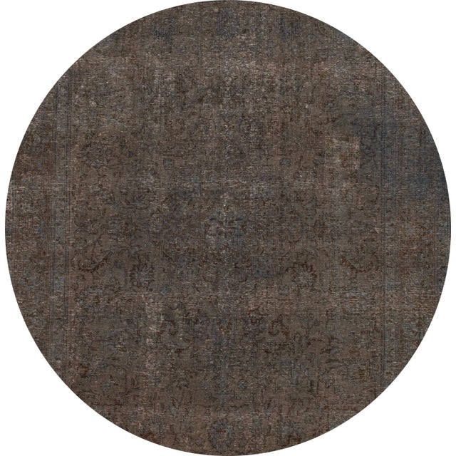 Beautiful vintage Overdyed rug, hand-knotted wool with a gray field, subtle blue, and brown accents in a distressed floral...