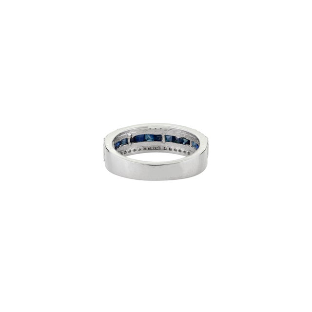 Modern Modernist Sapphire & Diamond Stackable Band Ring in 925 Silver- Size 8 For Sale - Image 3 of 11