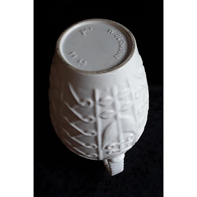 1970s Vintage German Vase with Handle with Floral Relief Decor in White from Bay-Keramik, 1970s For Sale - Image 5 of 7