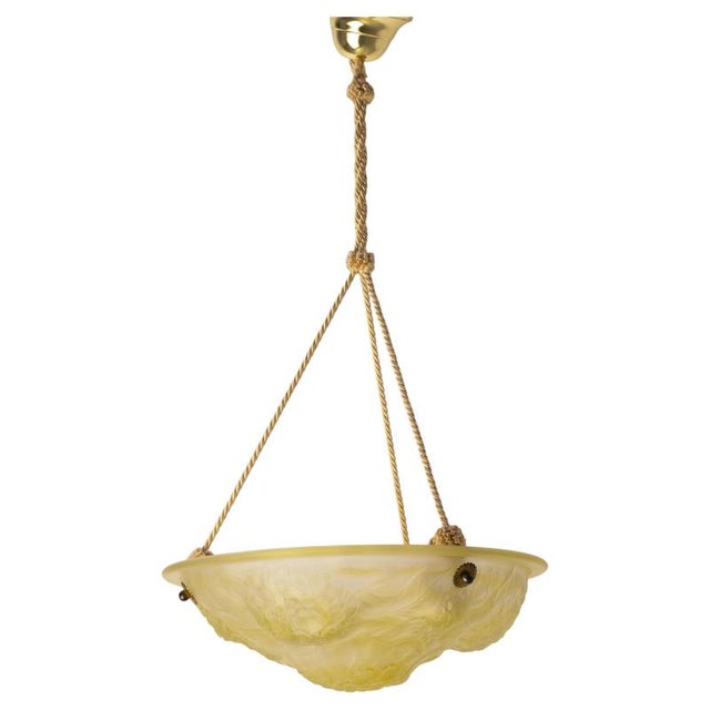 Molded Glass Bowl Pendant Light with Floral Design, 1890s For Sale - Image 9 of 9