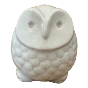 Vintage Petite White Porcelain Owl Sculpture From Patricia Moore Gallery in Aspen