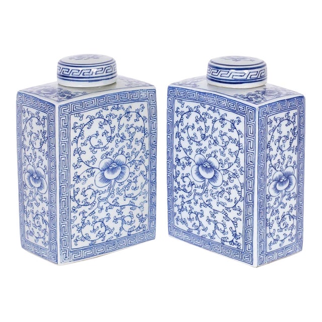 Pair of Blue and White Porcelain Tea Caddies For Sale