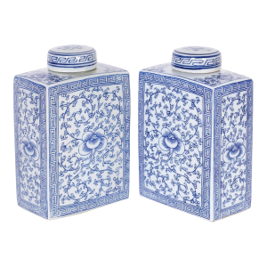 Pair of Blue and White Porcelain Tea Caddies