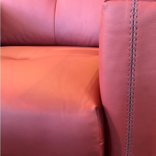 Dante Italian Modern Poppy Leather Lounge Chair With Bronze Stainless Steel Base For Sale - Image 4 of 4
