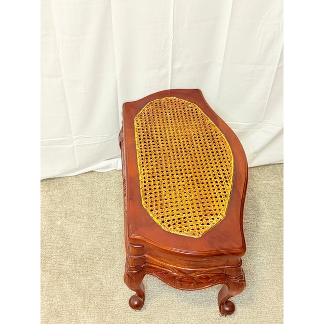 Wood Vintage Carved Wood Storage Coffee Table With Cane Top For Sale - Image 7 of 7