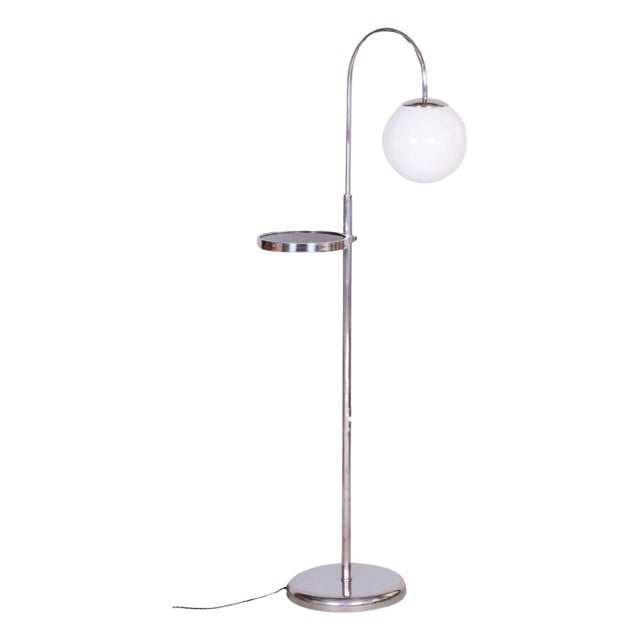 Czech Chrome Floor Lamp in Steel & Milk Glass, 1930s For Sale