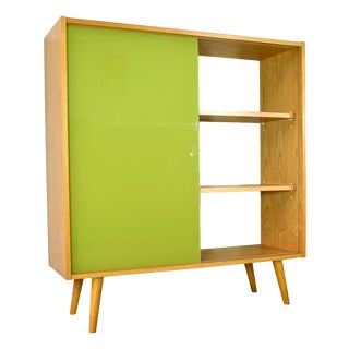 Ash Bookcase with Glass Sliding Door from VEB Deutsche Werkstätten Hellerau, 1970s For Sale