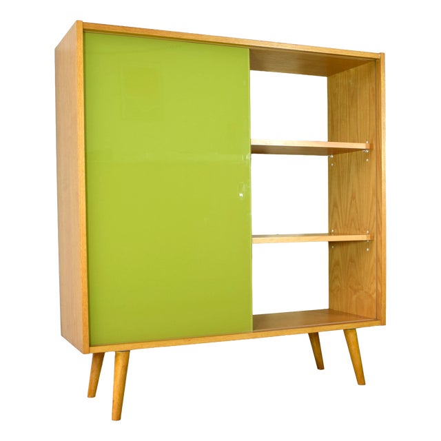Ash Bookcase with Glass Sliding Door from VEB Deutsche Werkstätten Hellerau, 1970s For Sale
