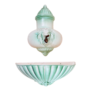 Vintage Royal Haeger Mint Green Lion Head Wall Lavabo – 1960s Mediterranean Revival Ceramic Fountain