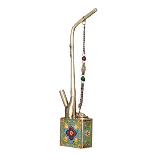 Brass Water Pipe With Cloisonné Enamel Base & Chain For Sale