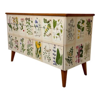 1950's Swedish Dresser With Nordens Flora Illustrations For Sale