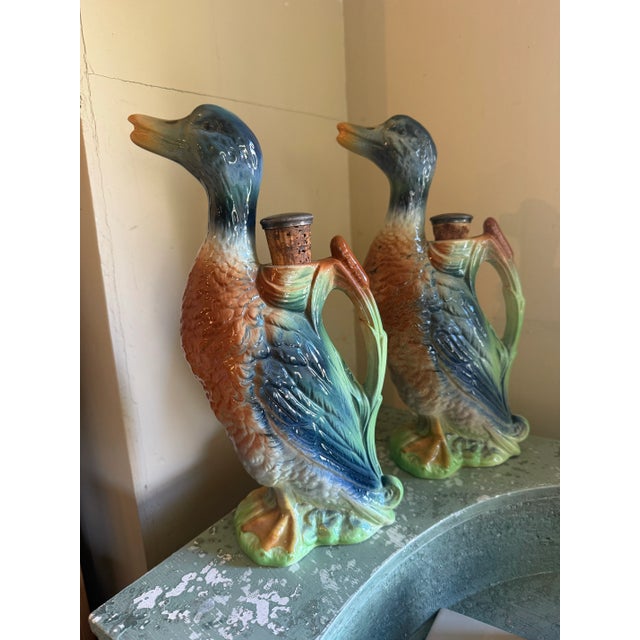 Wood Pair 19th Century French Majolica Duck Decanters For Sale - Image 7 of 7