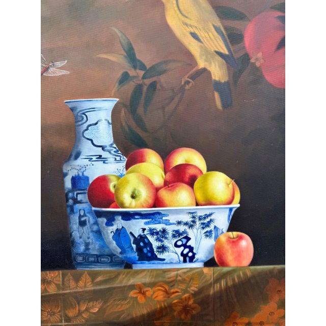 Rene Chavelle, Large Trompe L'oeil Oil Painting Rene Chavelle Belgian Hyper Realist Apples, c.1980's For Sale - Image 4 of 10