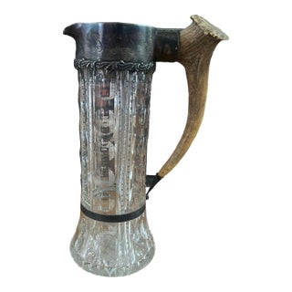 19th Century Sterling Crystal and Stag Horn Pitcher For Sale