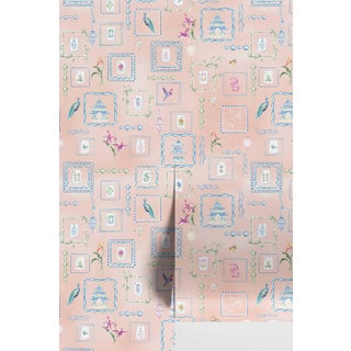 Mahjong Tile Grasscloth Wallpaper by House Party | Coral Crack | 8 Yards For Sale