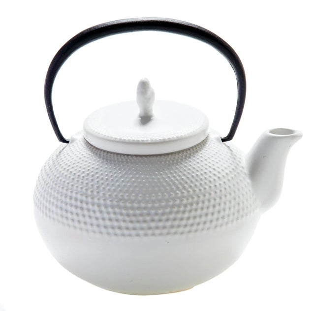 Japanese Mid Century Japanese Ceramic White Tea-Pot With Iron Handle For Sale - Image 3 of 12
