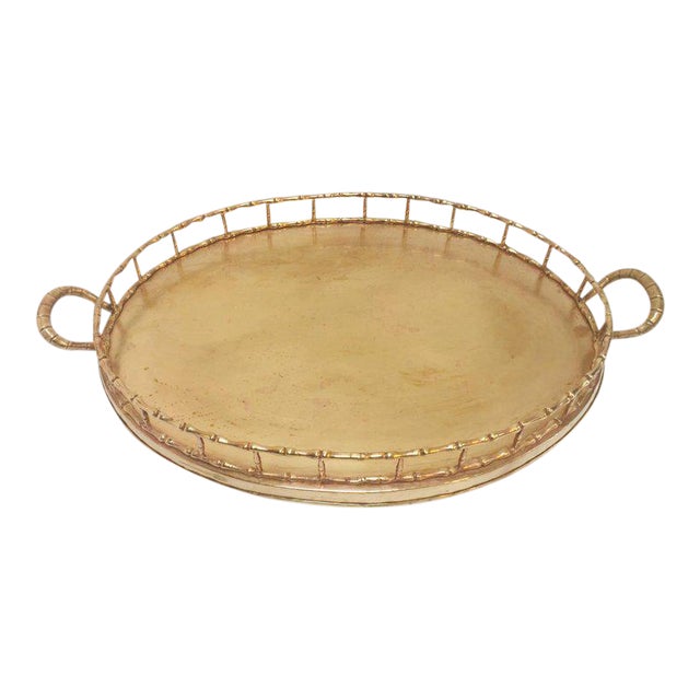 Hollywood Regency Faux Bamboo Oval Brass Serving Tray Chairish