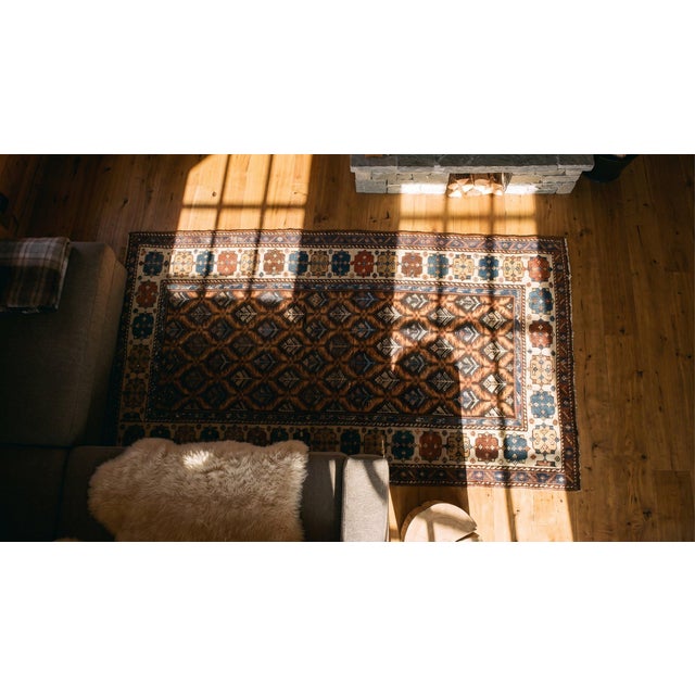 Brown 1890s Brown Diamond Antique Caucasian Karabagh Carpet 3'10" X 6'6" Handknotted Wool Rug For Sale - Image 8 of 9