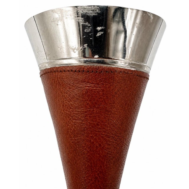 Metal Vintage Brown Leather & Stainless Steel Ice Bucket, Glasses, Shaker & Bowl Set- 10 Pieces For Sale - Image 7 of 10