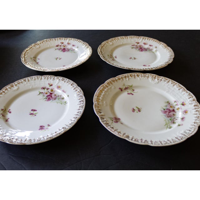 1890s German Ct Carl Tielsch Hand Painted Porcelain Floral Dessert or Salad Plates For Sale - Image 4 of 10