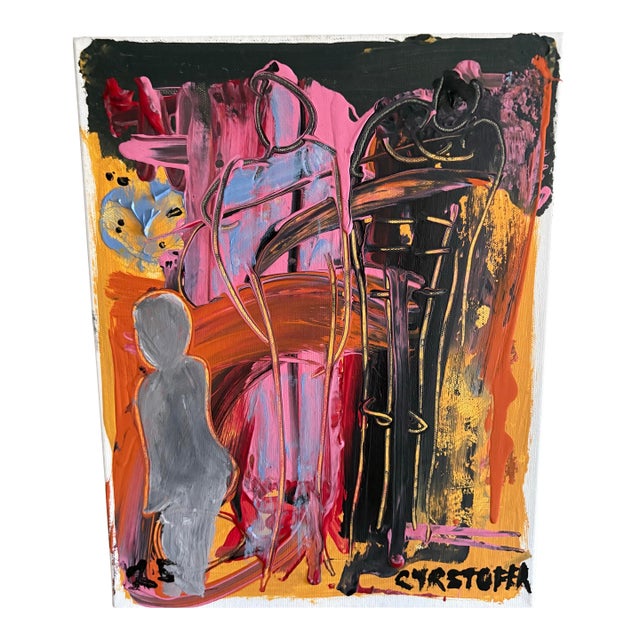 Colorful Abstract Painting on Canvas by Artist Christopher Shoemaker, Signed 14” X 11” For Sale